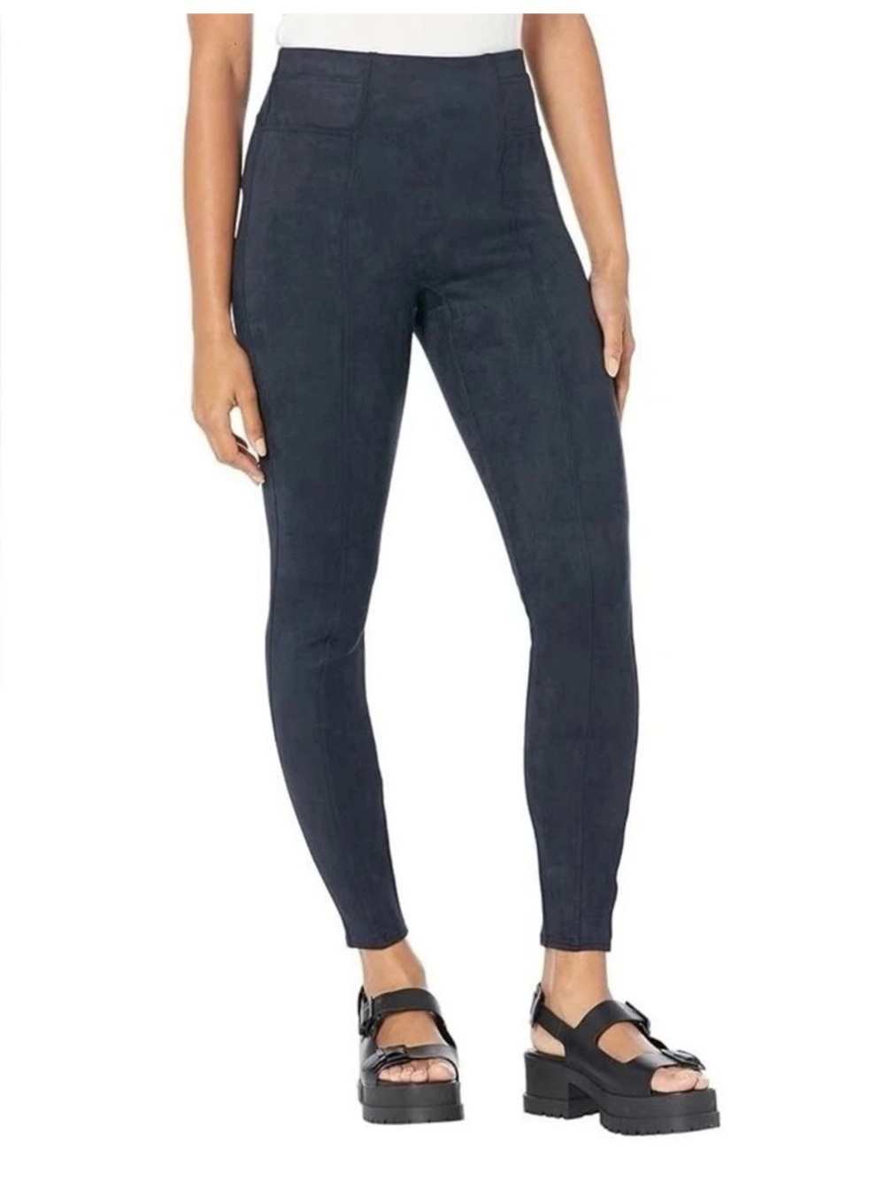 NWT Spanx Classic Navy Elastic High Waist Faux Suede Leggings Pants Sz. S
